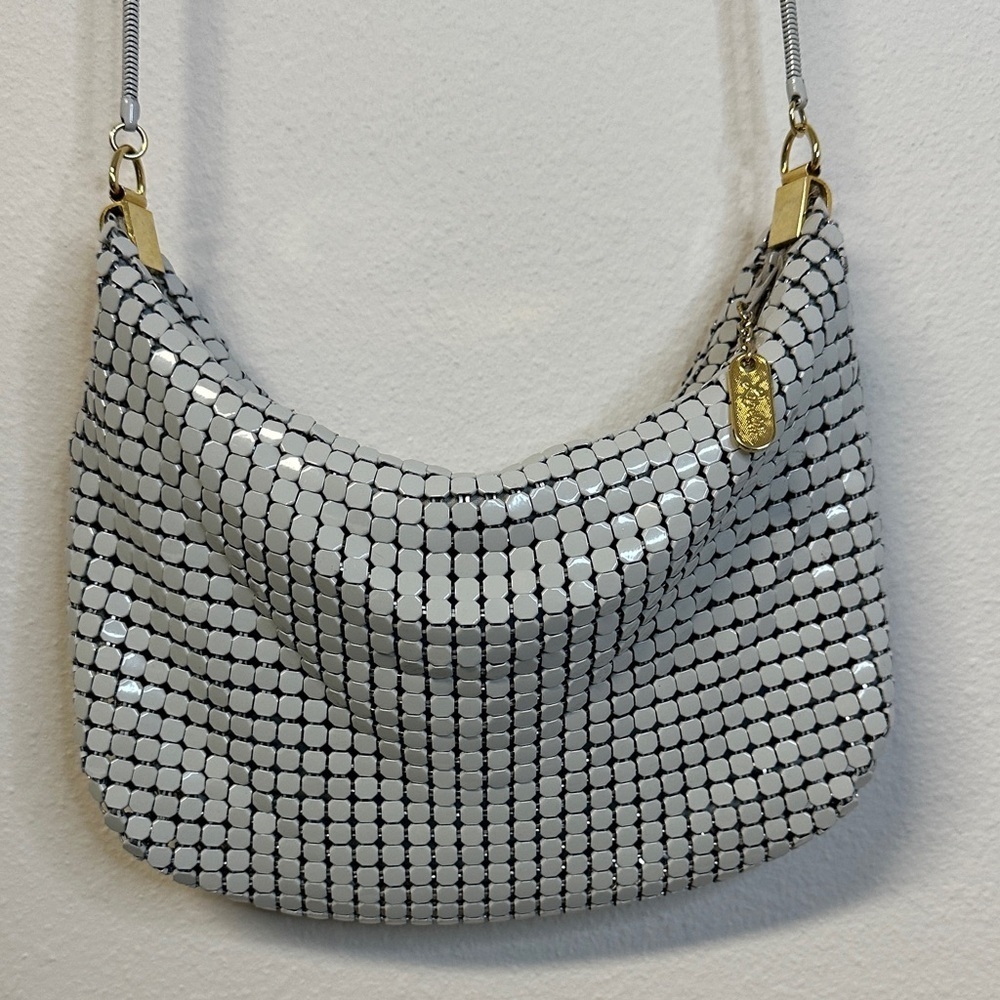 Vintage 80s Lyrella Silver Metal Mesh Gold Hardware Purse EUC